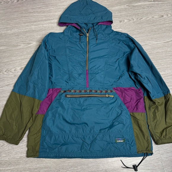 LL Bean Windbreaker Jacket Mens Pullover Aztec Hooded Anorak Vintage 90s Sz XL - Picture 2 of 12
